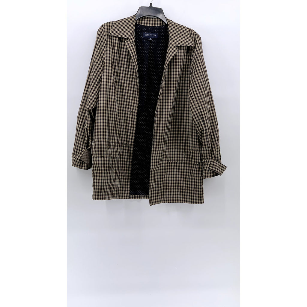 JONES NEW YORK Women's Black-Tan Gingham Button-Up Long Sleeve Blazer SZ M