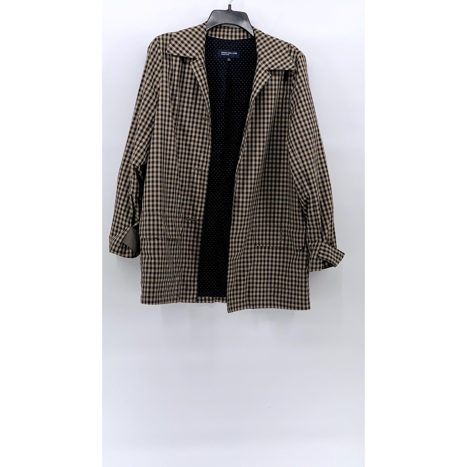 JONES NEW YORK Women's Black-Tan Gingham Button-Up Long Sleeve Blazer SZ M