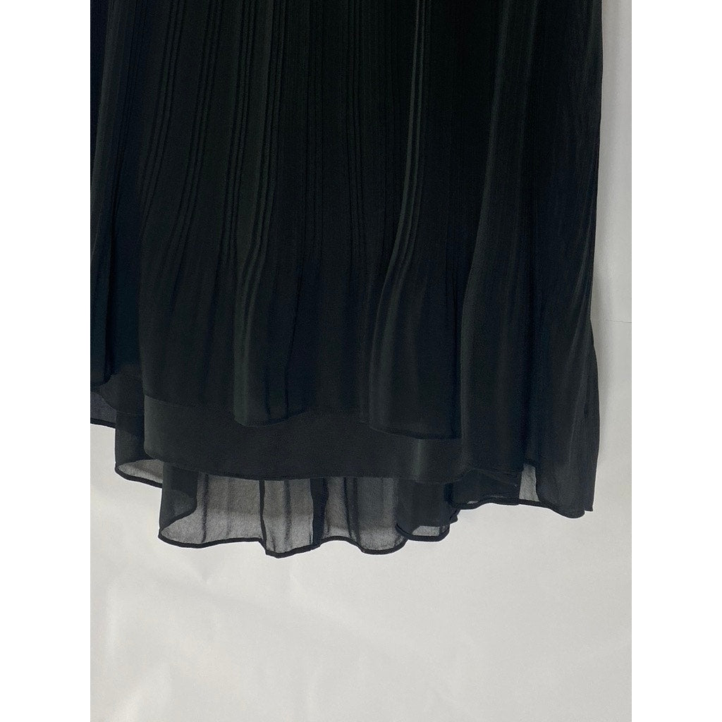 CLUB MONACO Women’s Black Sheer Pleated Crewneck Sleeveless Relaxed-Fit Top SZ S