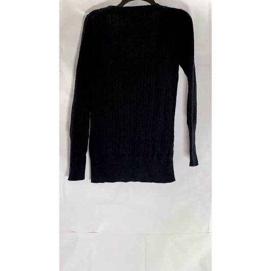 GAP Women's Black Cotton-Cashmere Cable Knit Deep Scoop-Neck Sweater SZ S