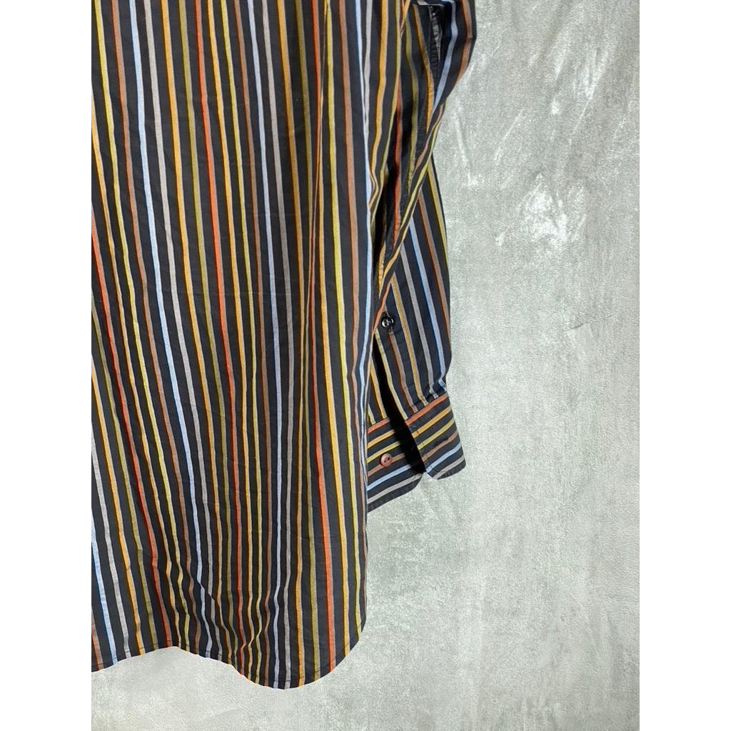 ROBERT TALBOTT CARAMEL Men's Brown Multi Stripe Button-Up Long Sleeve Shirt SZ L