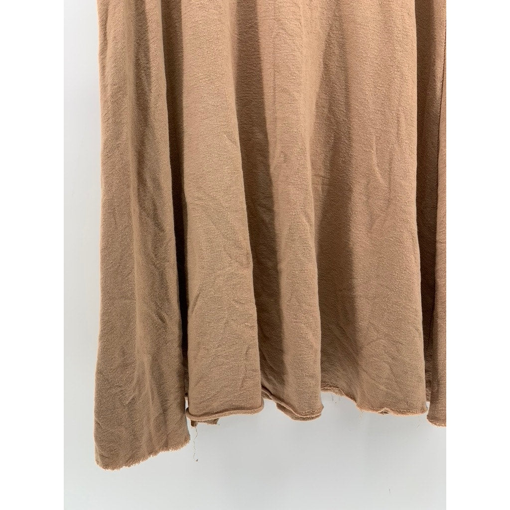 ZARA TRAFALUC Women's Beige A-Line Frayed Midi Skirt SZ S