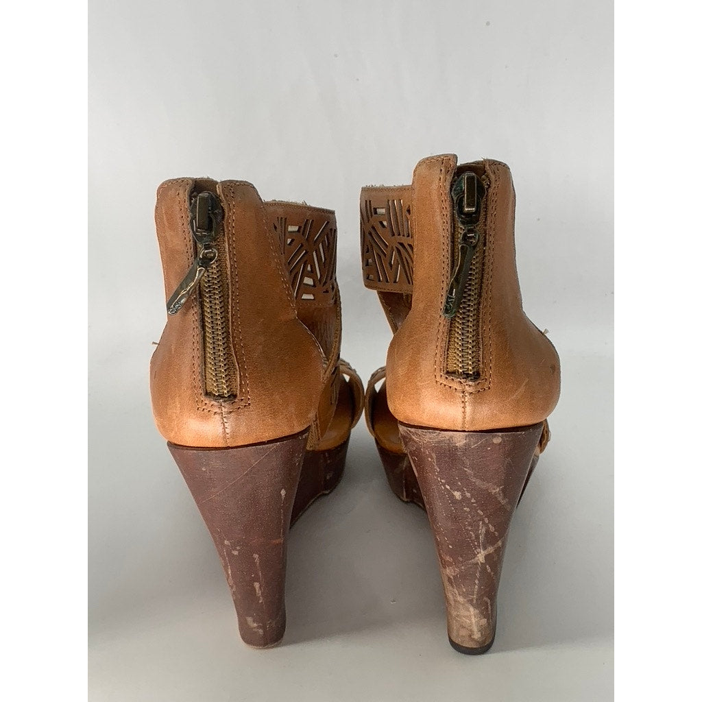 DIANE VON FURSTENBERG Women's Brown Tribal Opal Wedge Sandals SZ 6.5