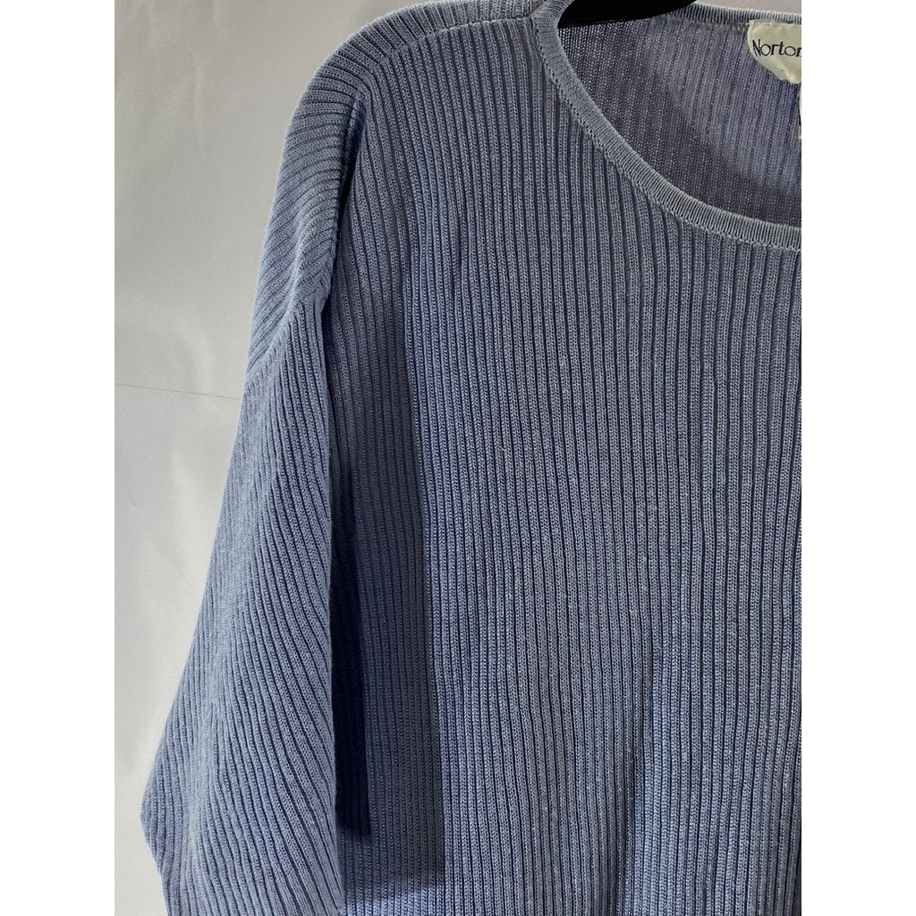 NORTON MCNAUGHTON Women’s Blue Rib Knit Crewneck Short Sleeve Top SZ L