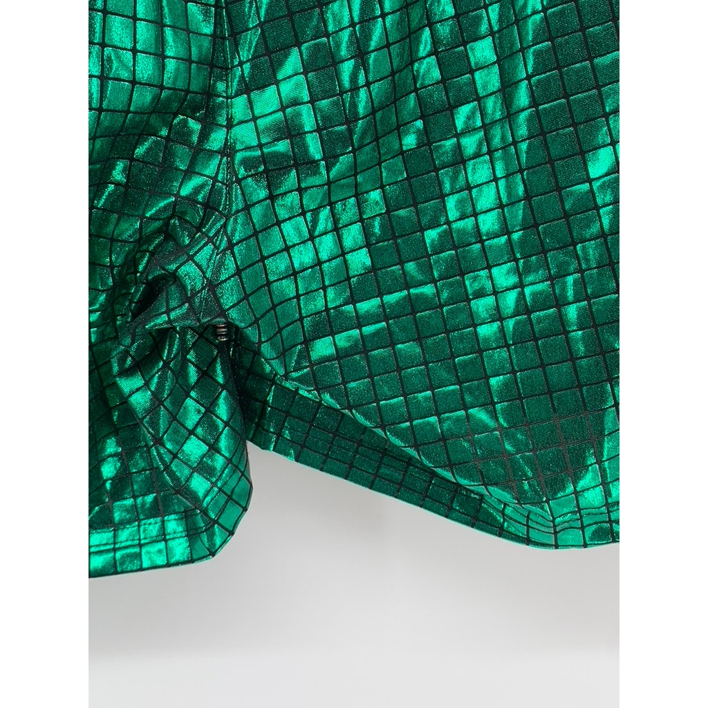 CASEY KEVIN Men's Green Metallic Square Print Shorts SZ 2XL