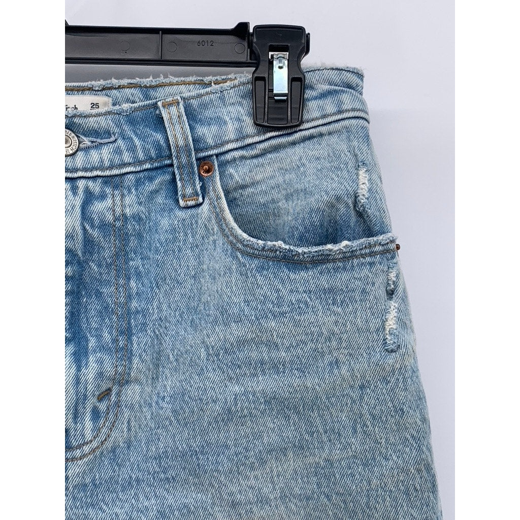 ABERCROMBIE & FITCH Women's Light Blue Denim Distressed 90's Straight Jeans SZ25