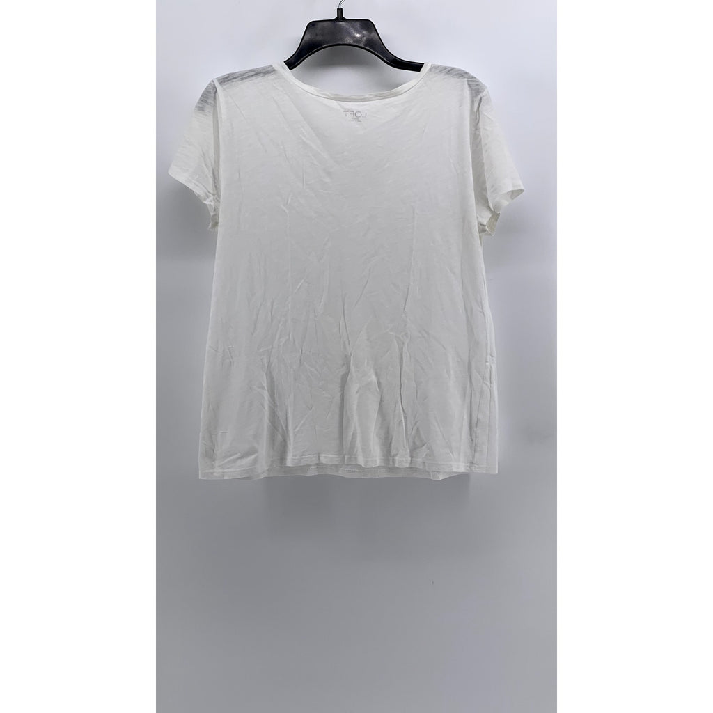 LOFT OUTLET Women's White Solid V-Neck Short Sleeve Casual Top SZ M