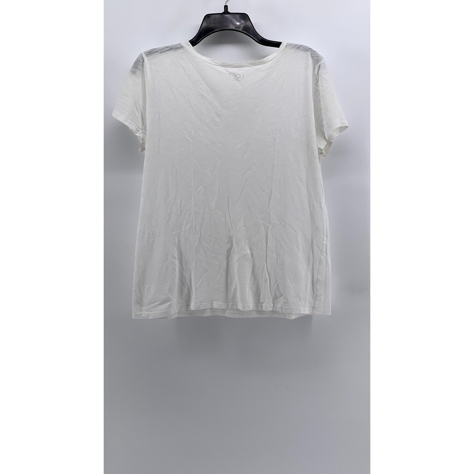 LOFT OUTLET Women's White Solid V-Neck Short Sleeve Casual Top SZ M