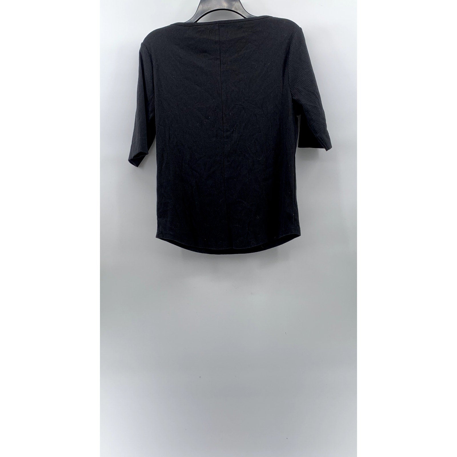 J.CREW Women's Vintage Black Ribbed Elbow Sleeve Henley Top SZ L