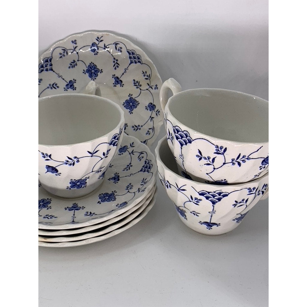 MYOTT FINLANDIA Vintage Swirl Rim Fine Staffordshire Ware 10pc Saucer & Cup