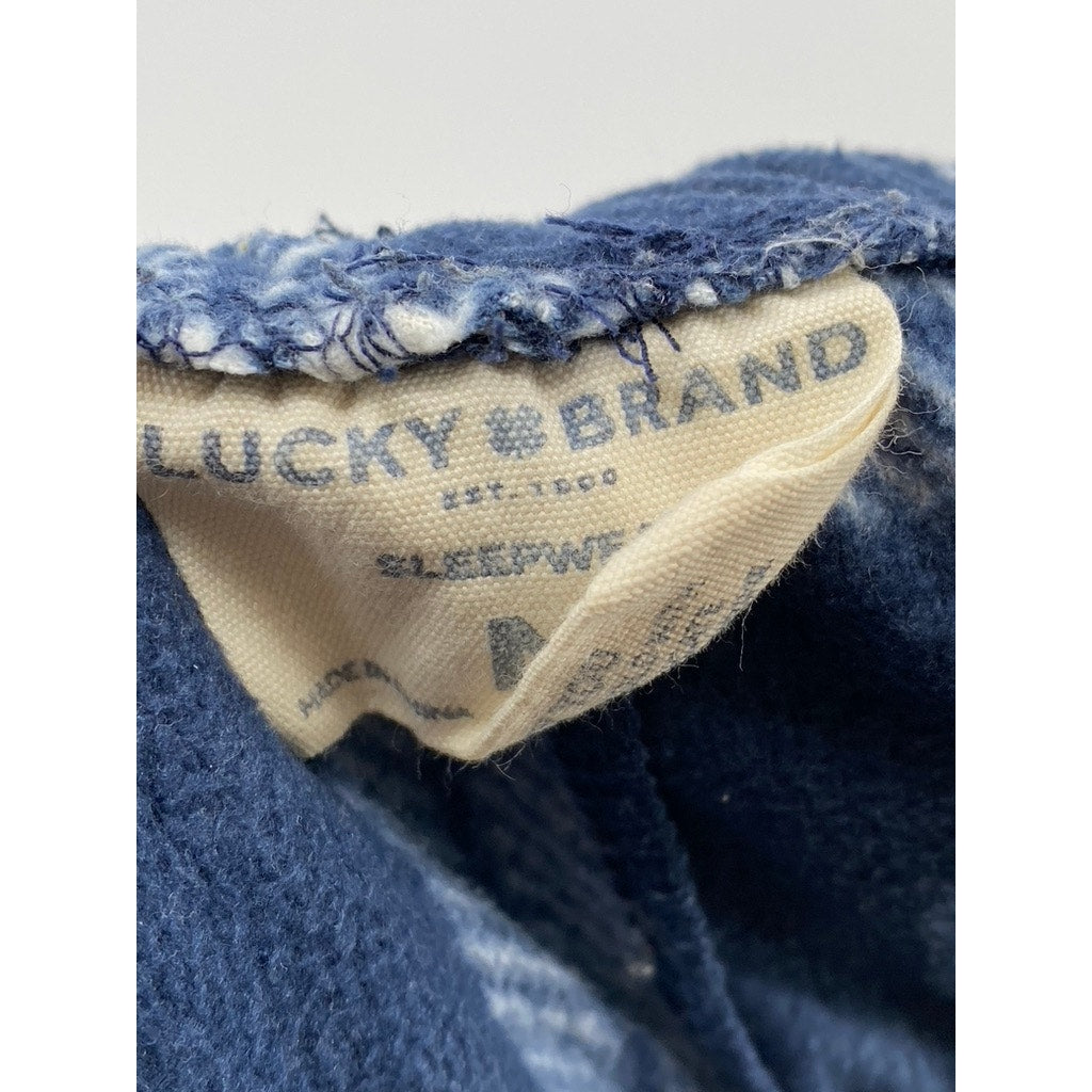 LUCKY BRAND Men's Dark Blue Checkered Fleece Relaxed-Fit Pajama Pants SZ M