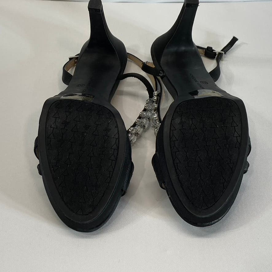 ADRIENNE VITTADINI Women's Black Satin Germaine Embellished Open-Toe Sandal SZ10