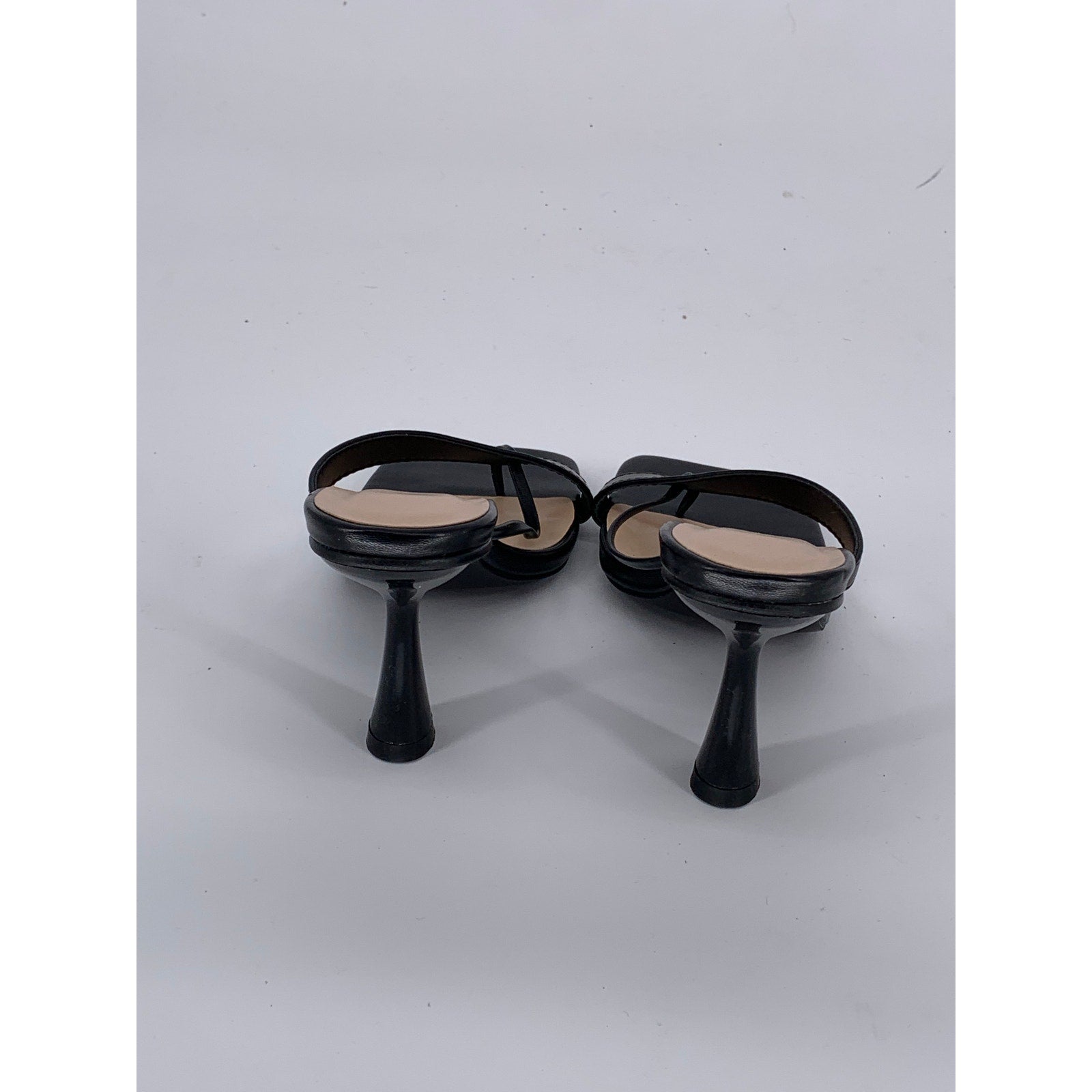 UNBRANDED Women's Black Faux-Leather Square-Toe Slip-On Heeled Sandals SZ 6