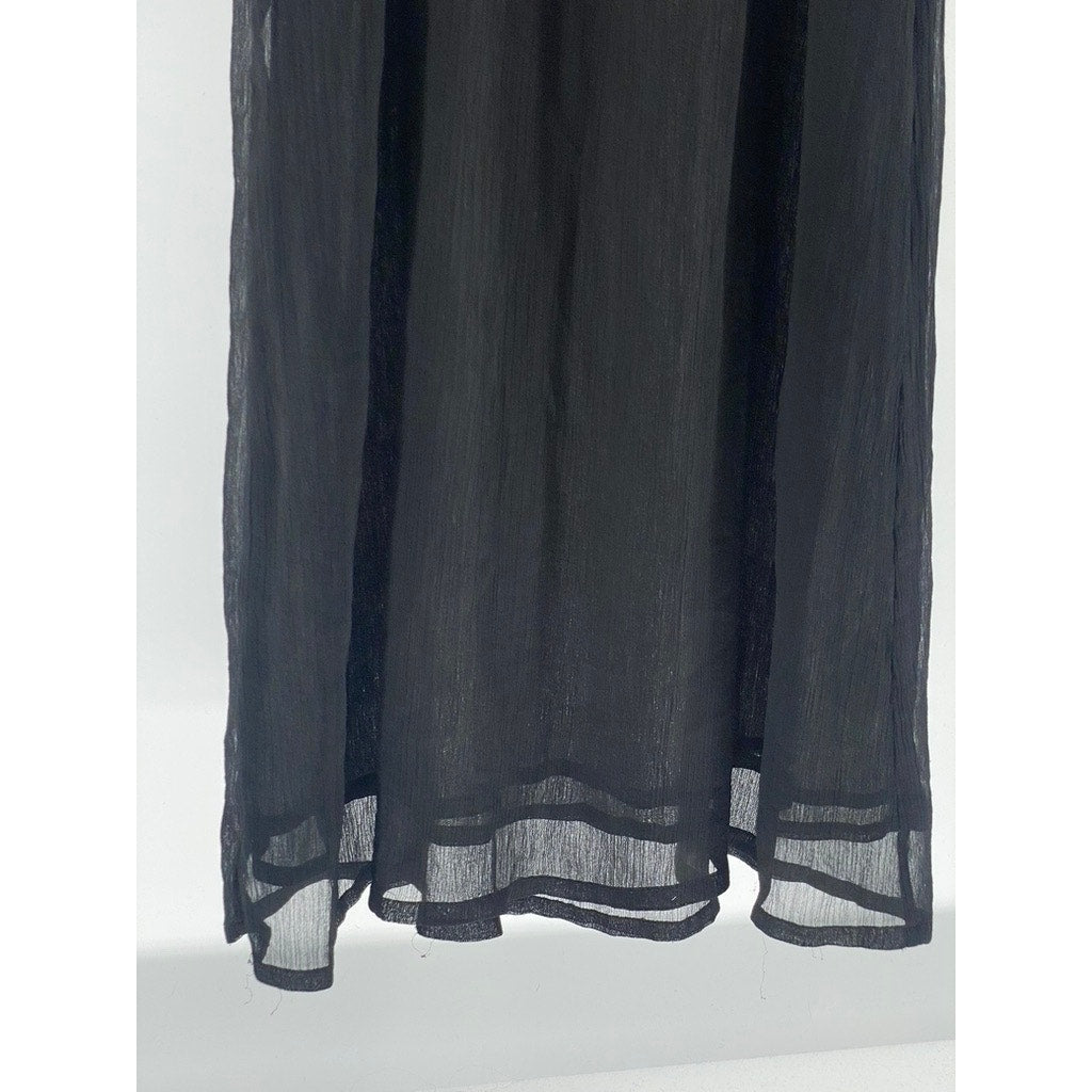 BIK BOK Women's Black Sheer V-Neck Flutter Short Sleeve Maxi Casual Dress SZ XS