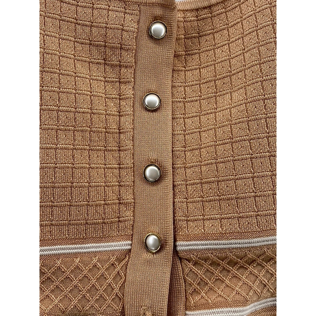 BABATON Women's Tan Sculpt Knit Button-Front Straight-Neck Cropped Tank Top SZ M