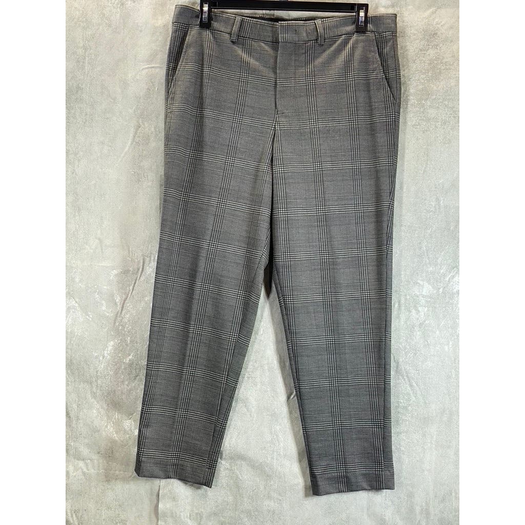 SELECTED HOMME Men's Charcoal Plaid Slight Tapered Jersey Cropped Pants SZ XL