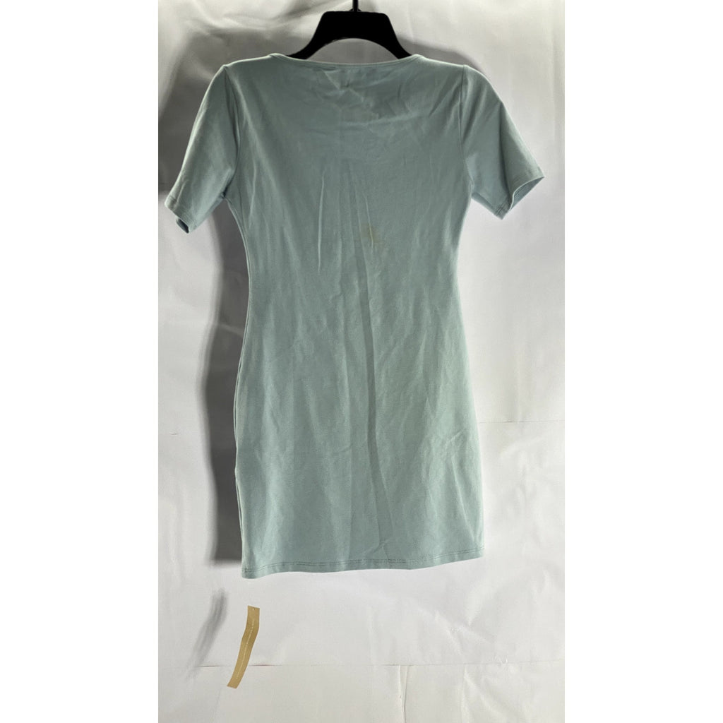 REFORMATION Women's Light Blue V-Neck Short Sleeve Knit Mini Dress SZ S