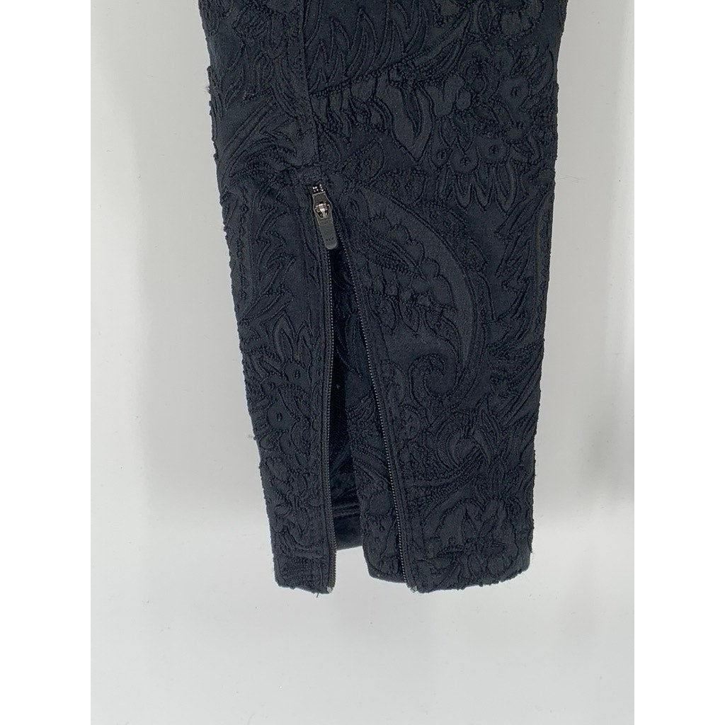 FAITH CONNEXION Women’s Black Textured Brocade Zipper-Hem High-Rise Pant SZ 4