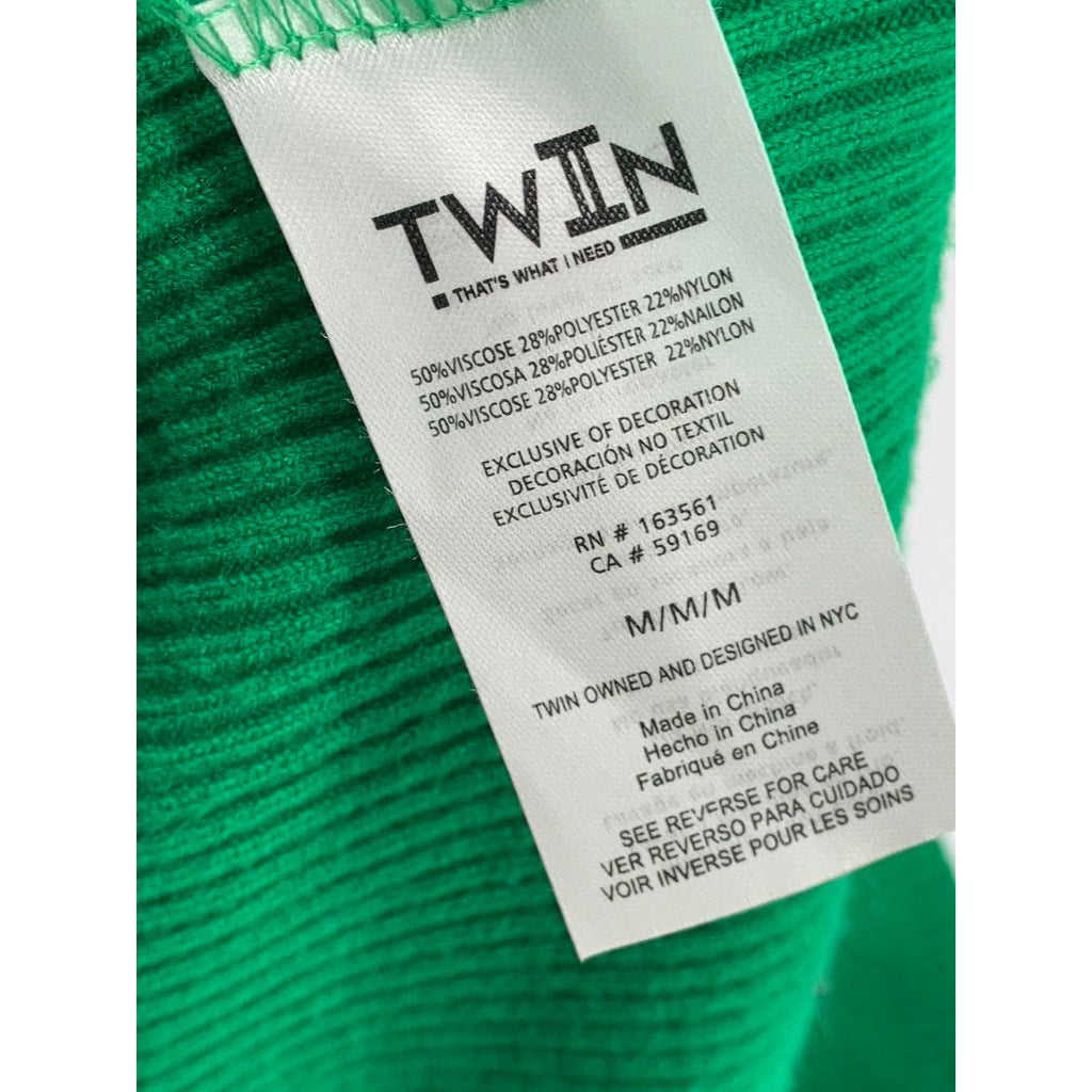 TWIN Women's Dark Green Ribbed Button-Up Long Sleeve Cropped Top SZ M