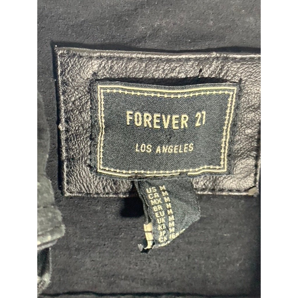 FOREVER 21 Women's Black Pigskin Leather Button-Up Jacket SZ M