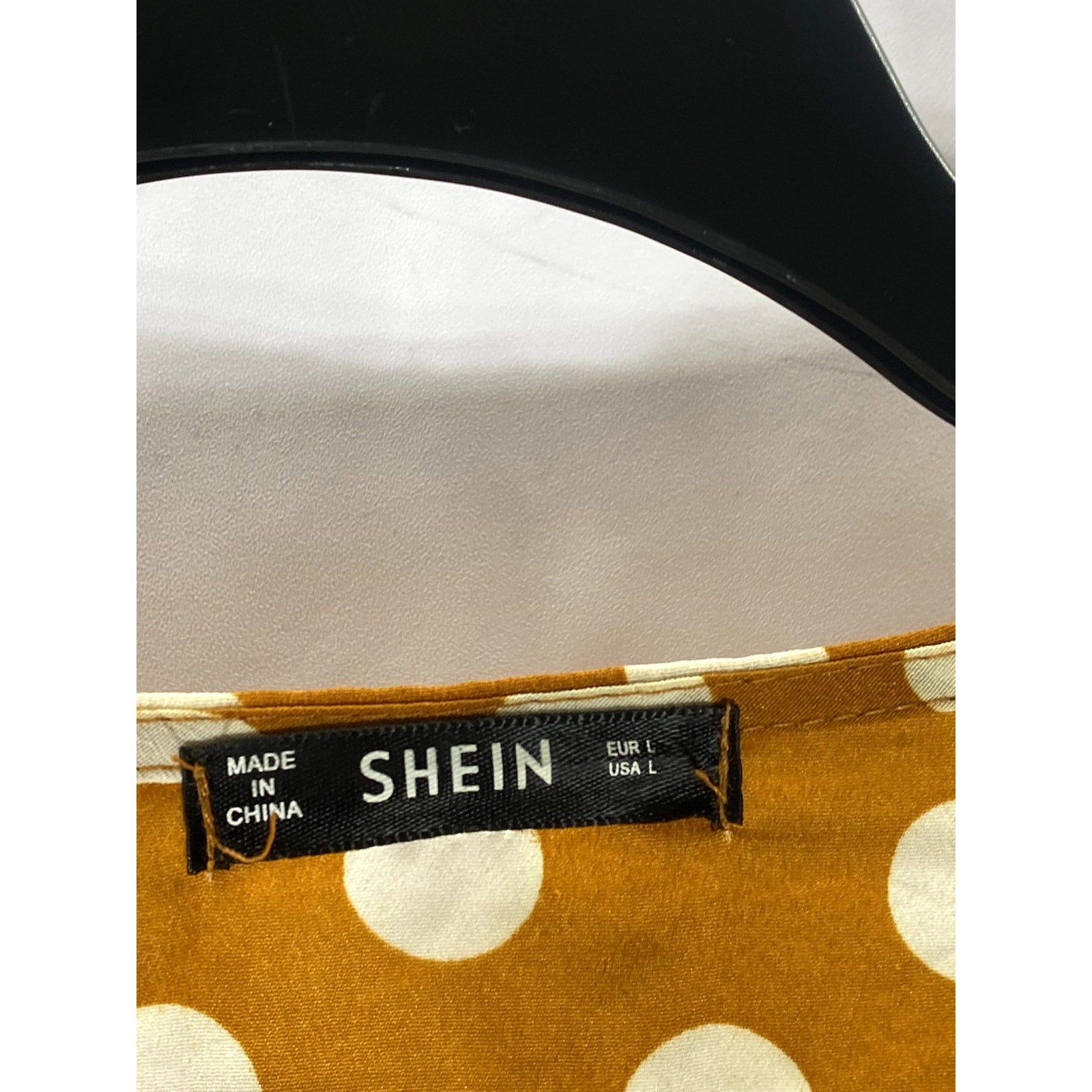 SHEIN Women's Carmel Brown-White Polka Dot Surplice Ruffle-Hem Dress SZ L