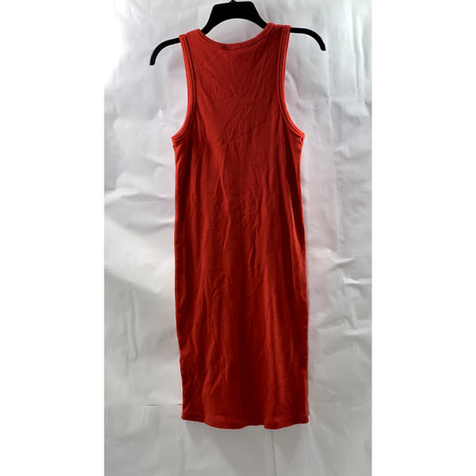ZARA TRAFALUC Women's Red Ribbed Crewneck Casual Sleeveless Mini Dress SZ L