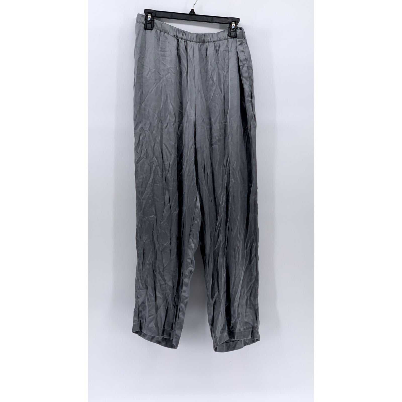 MADEWELL Women's Gray Satin Elastic-Waist Straight-Leg Full-Length Pants SZ M