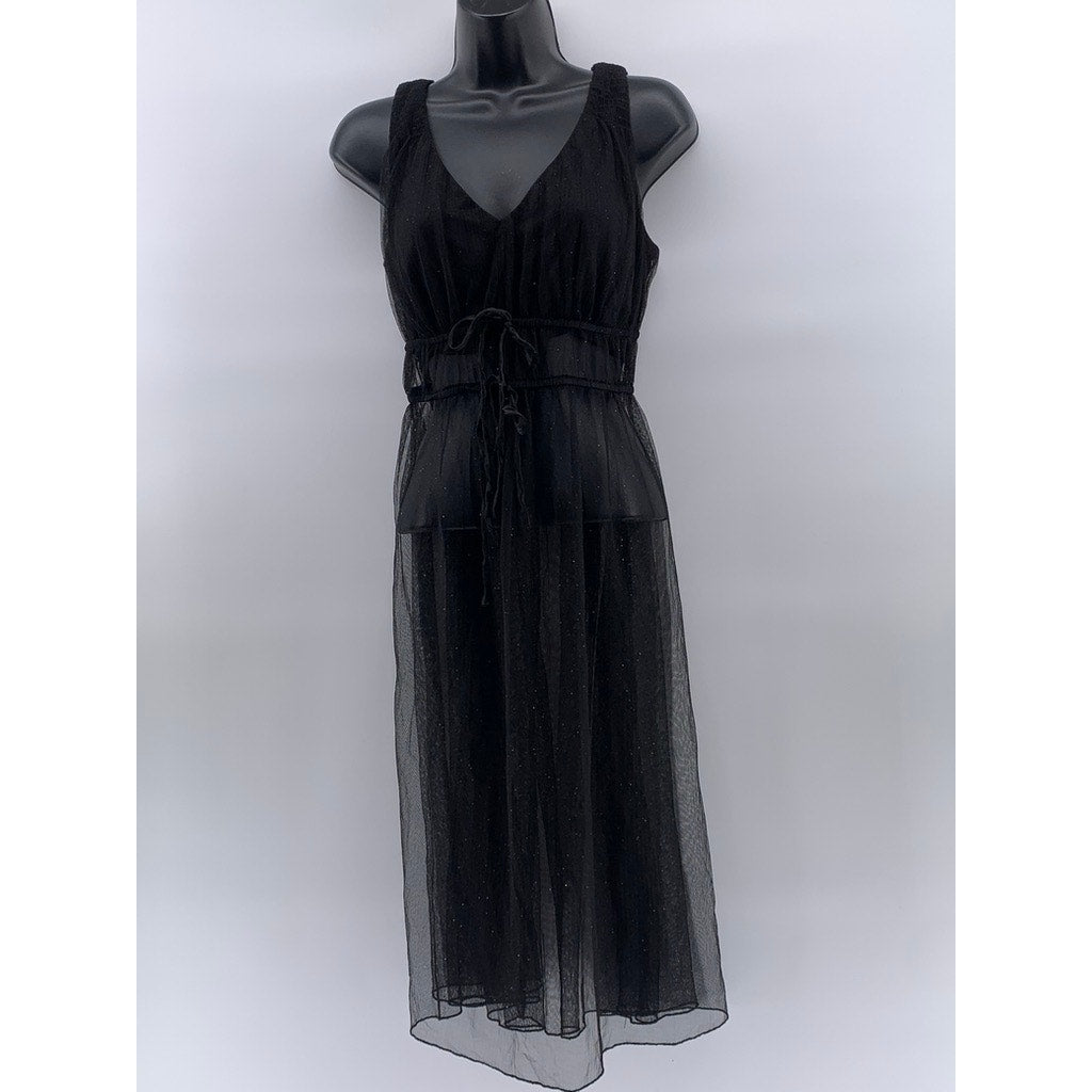 RABBIT RABBIT RABBIT DESIGNS Women's Black Sheer A-Line V-Neck Midi Dress SZ 6