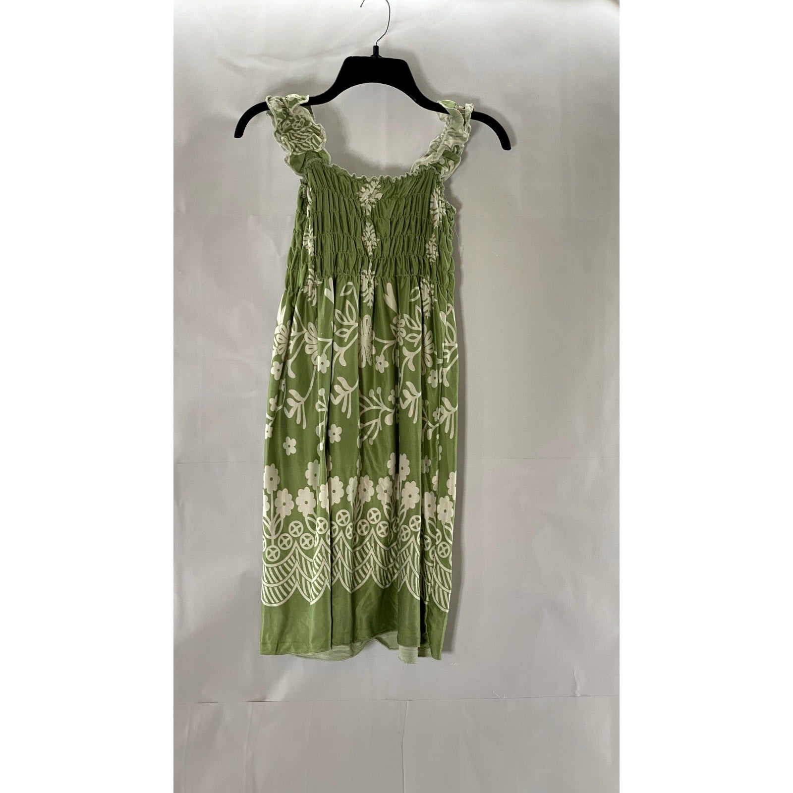 UNBRANDED Women's Green/White Floral Smocked Ruffle Sleeve Mini Dress SZ S
