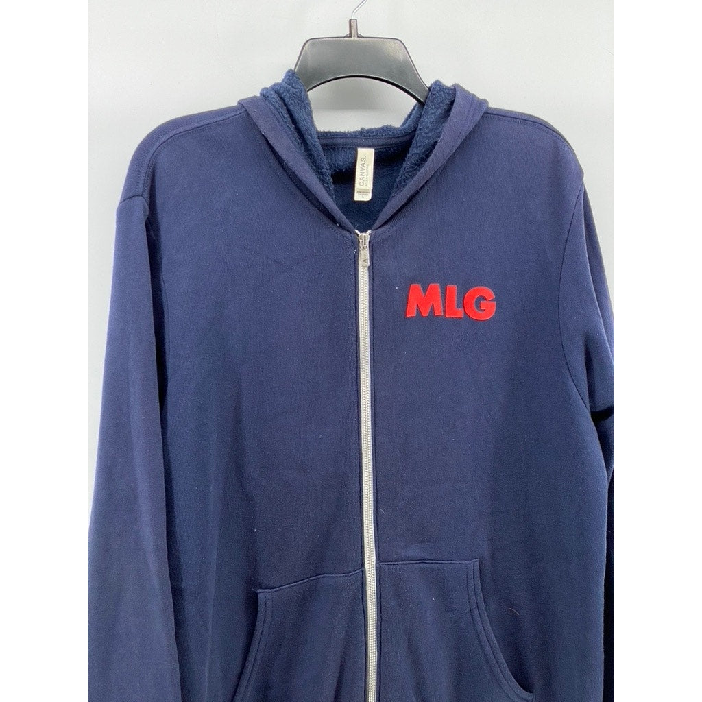 BELLA + CANVAS Women's Navy Blue MLG Baseball Zip-Up Hooded Sweatshirt SZ L