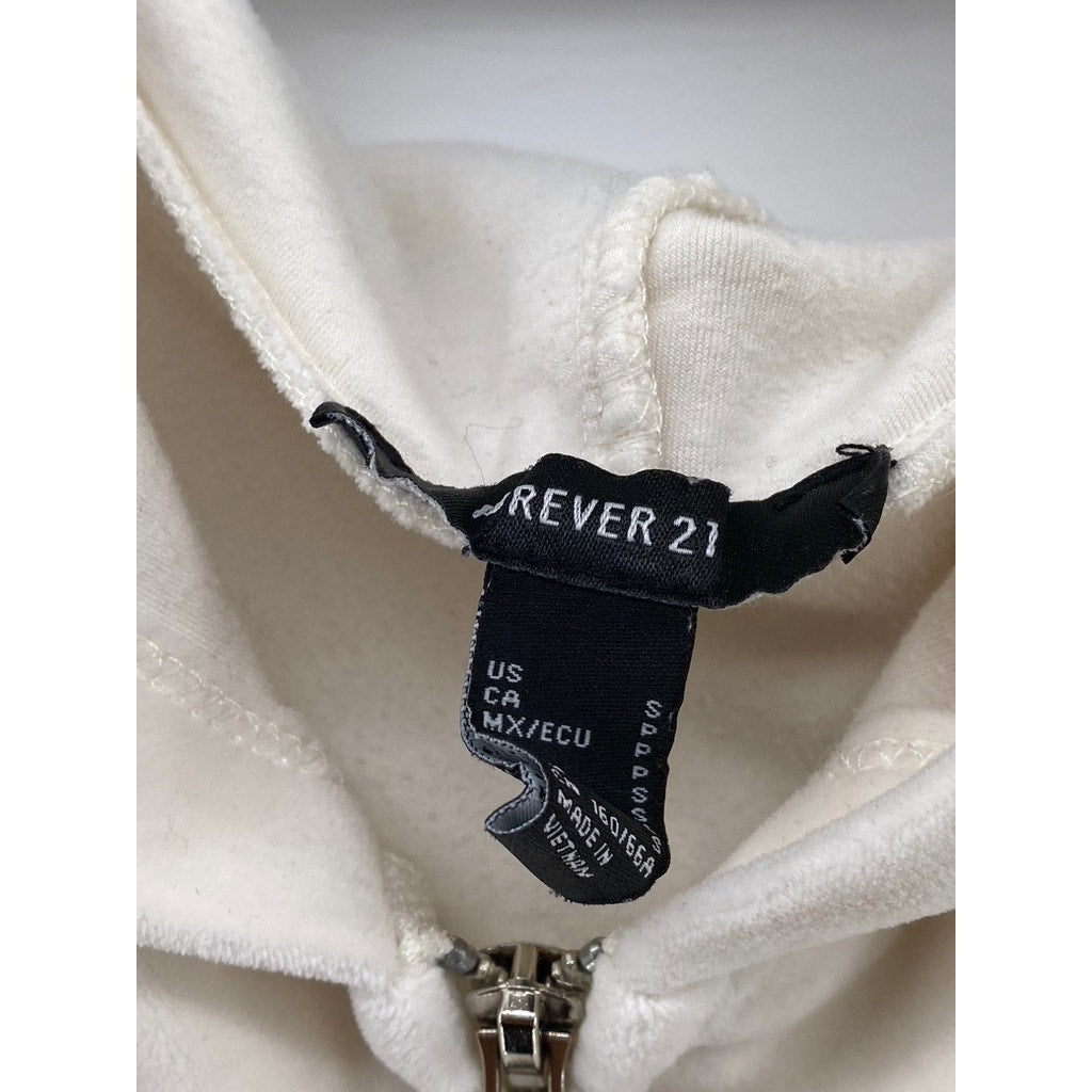 FOREVER 21 Women's Cream Fleece Half-Zip Drawstring Waist Hooded Jumpsuit SZ S