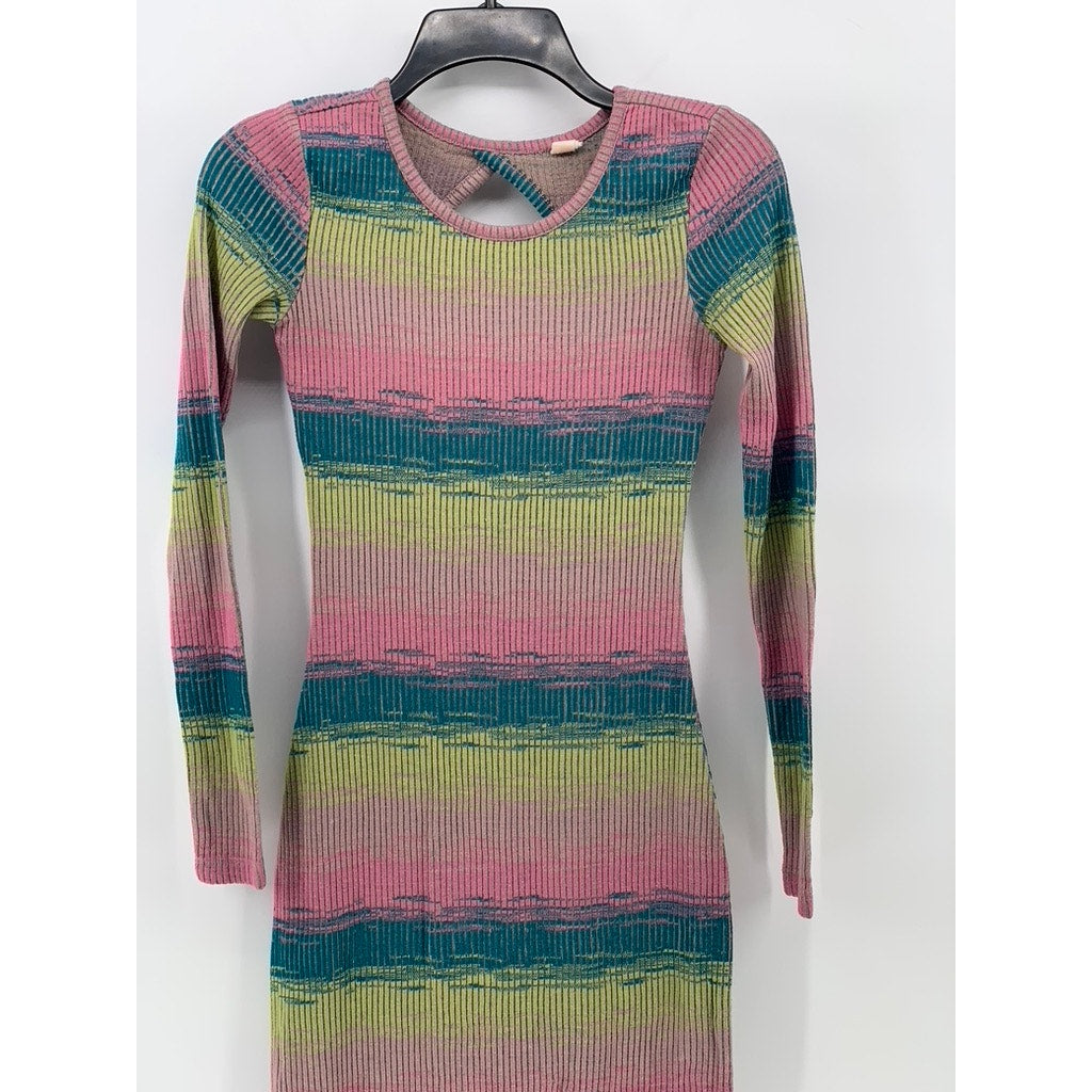 DAILY PRACTICE Women's Mulitcolor Striped Rib Cutout Bodycon Dress SZ 2XS