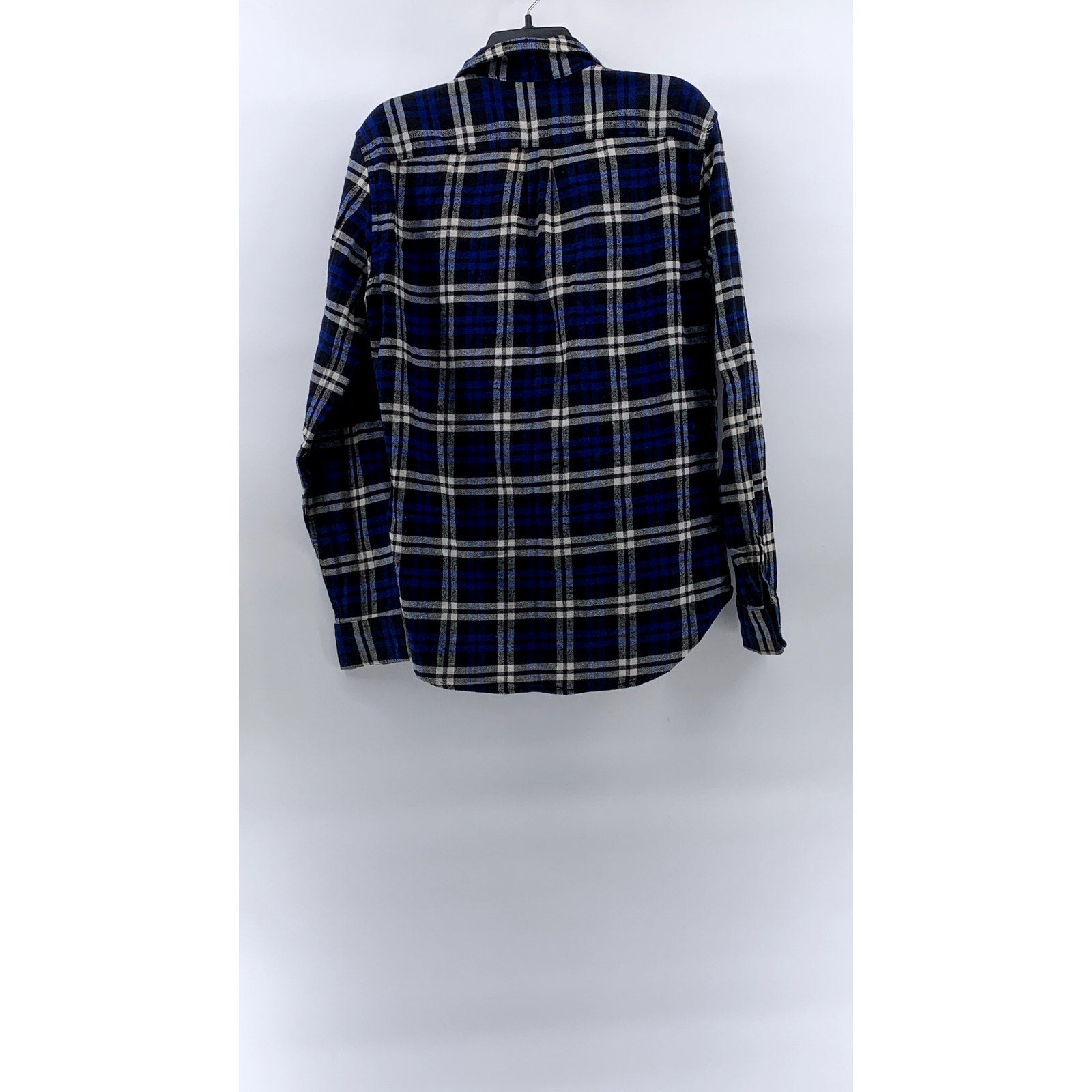 GAP Men's Blue-White Plaid Standard-Fit Button-Up Long Sleeve Flannel Shirt SZ M