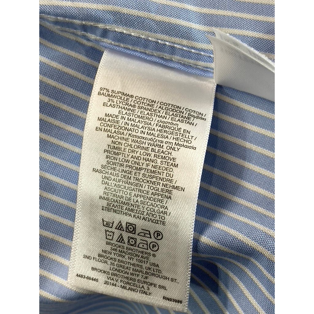 BROOKS BROTHERS Men's Blue Striped Regent-Fit Button-Up Dress Shirt SZ 16.5/32