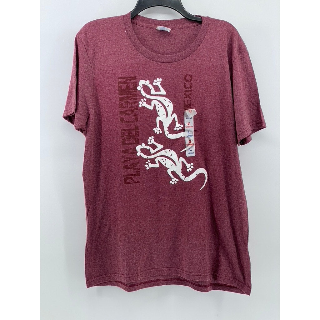 UNBRANDED Men's Burgundy Playa Del Carmen Graphic Short Sleeve T-Shirt SZ L