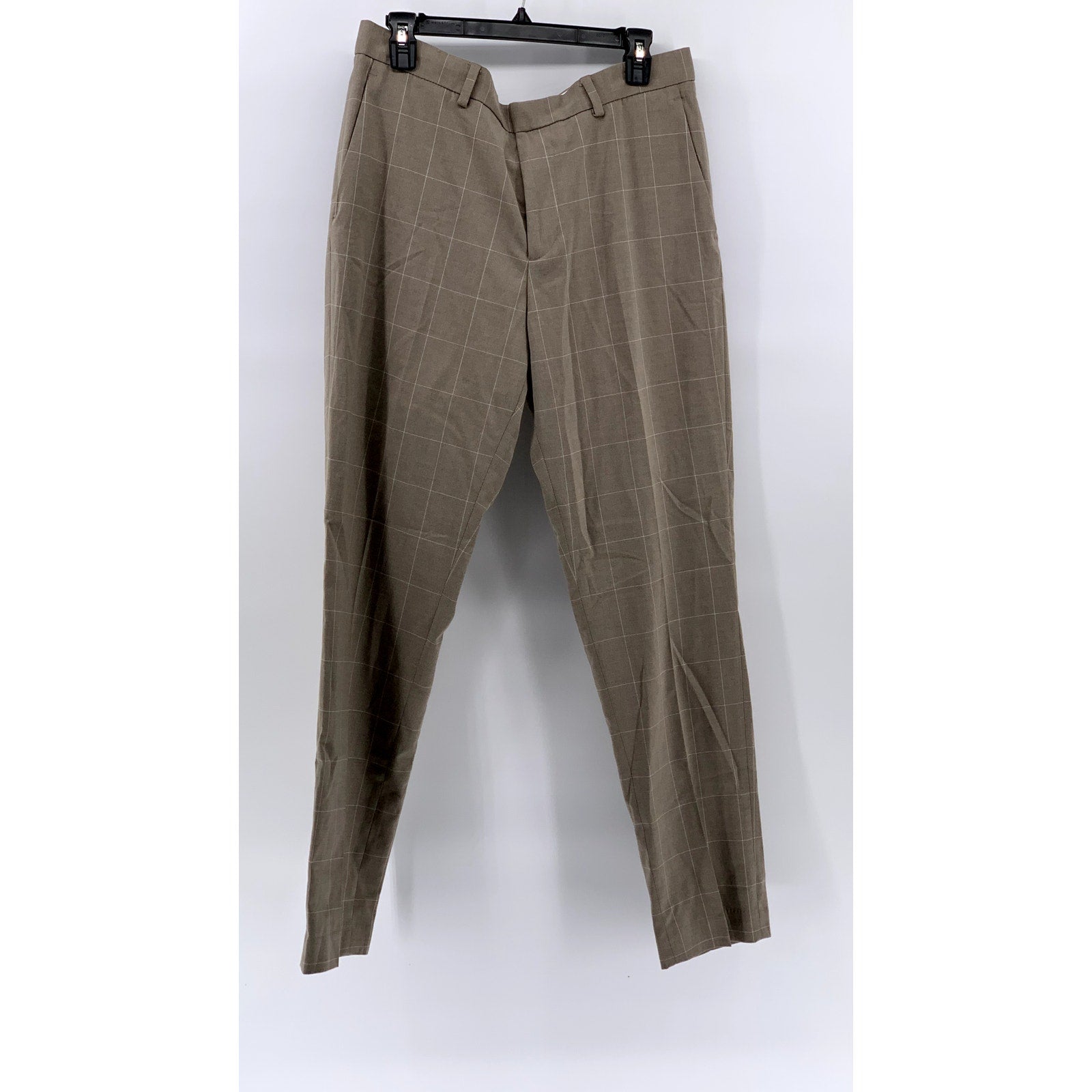 H&M Men's Tan Windowpane Grid Slim-Fit Pants SZ 34