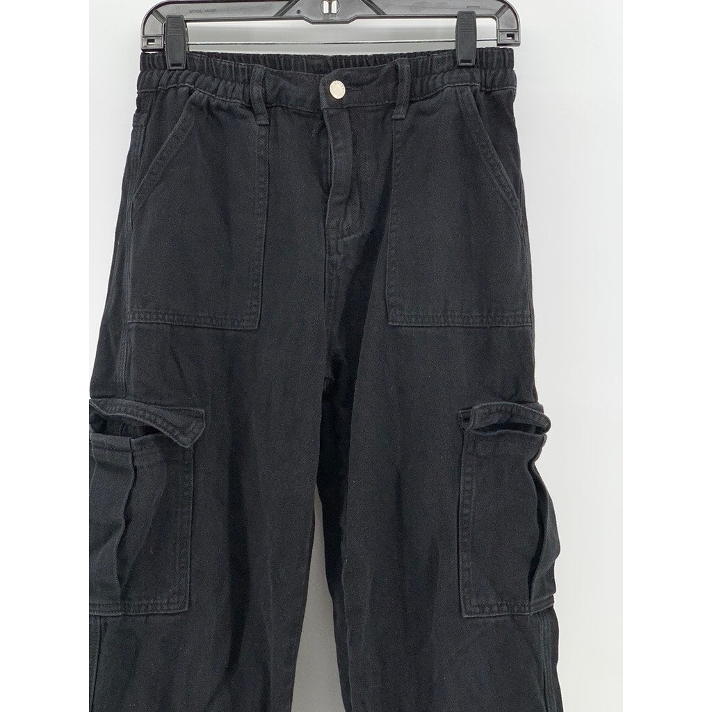 UNBRANDED Women's Black Straight-Leg Relaxed Fit Cargo Jeans SZ S