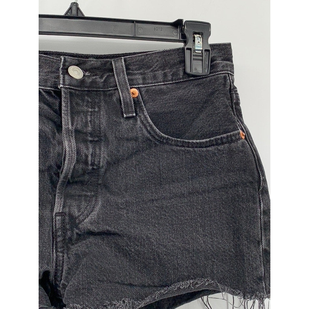 LEVI'S Women's Black Denim Distressed 501 Shorts SZ 26