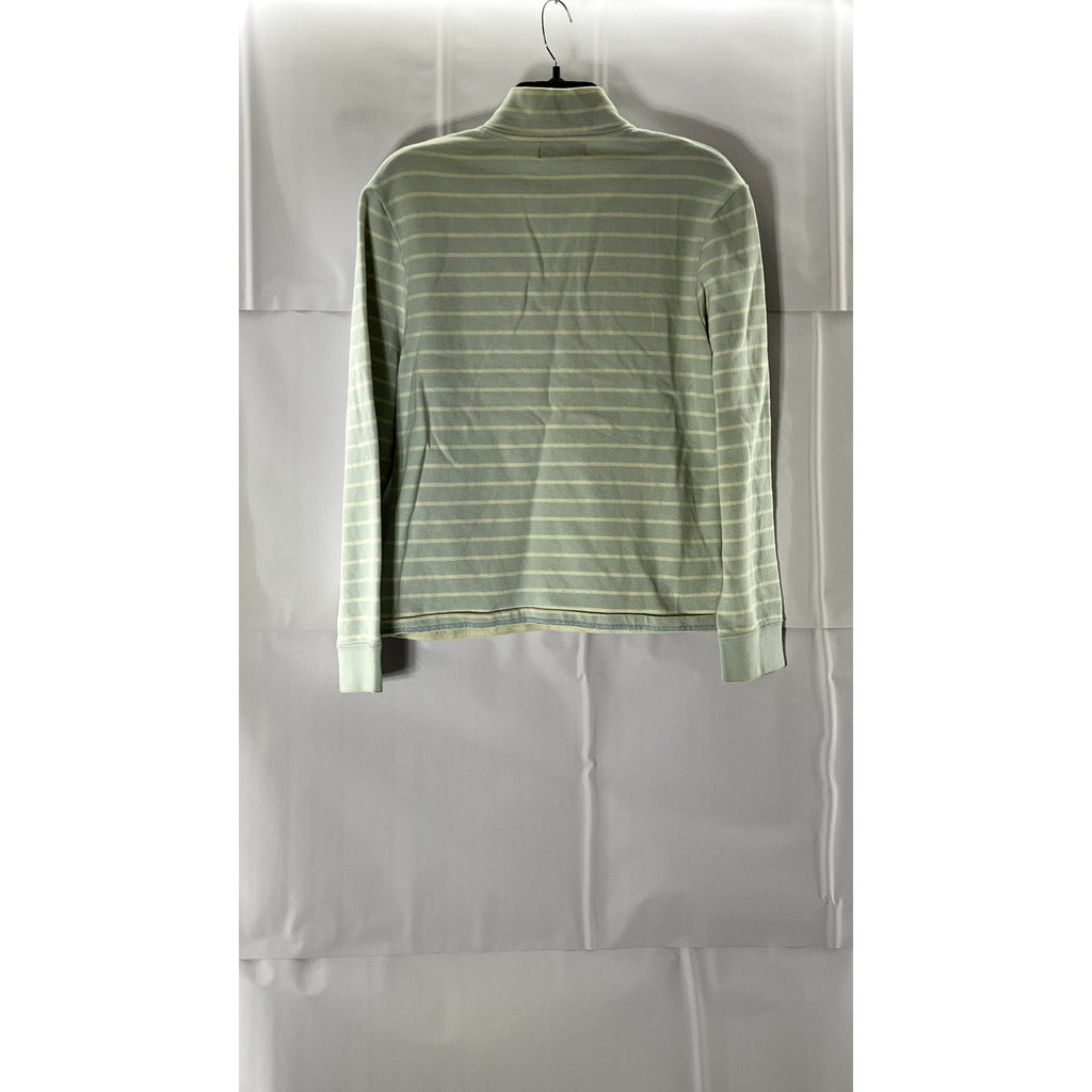 TRES BIEN Women's Green/Cream Striped Quarter-Zip Pullover Sweater SZ S