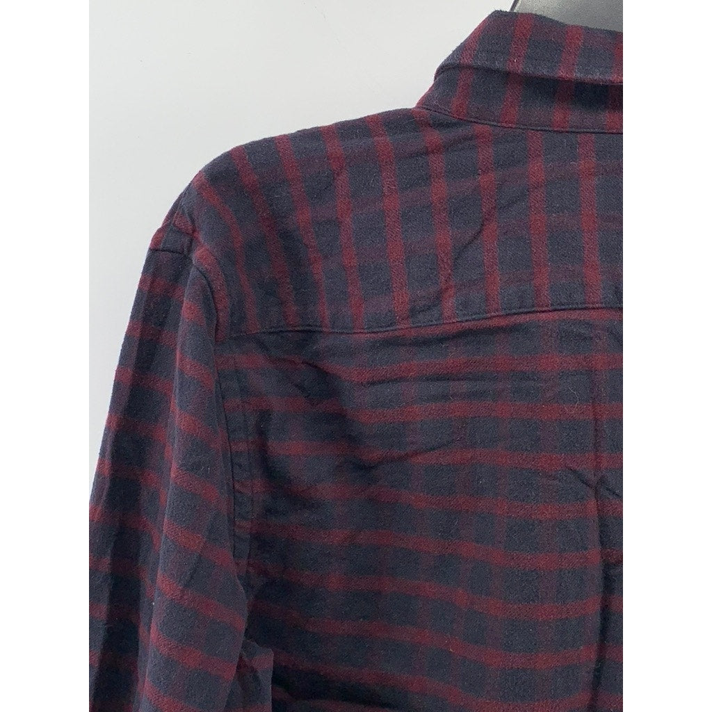 UNTUCKIT Men's Navy-Red Check Button-Up Long Sleeve Flannel Rully Shirt SZ M