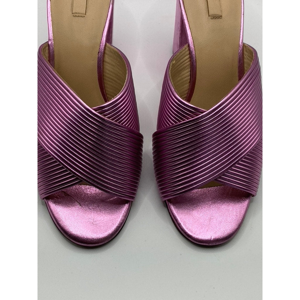 ALDO Women's Pink Metallic Round Peep-Toe Slip-On Block Heel Sandals SZ 7.5