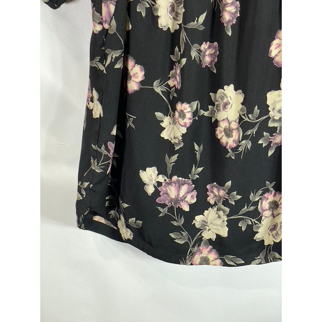 SKIES ARE BLUE Women's Black Floral Print Bronwyn V-Neck Long Sleeve Dress SZ S