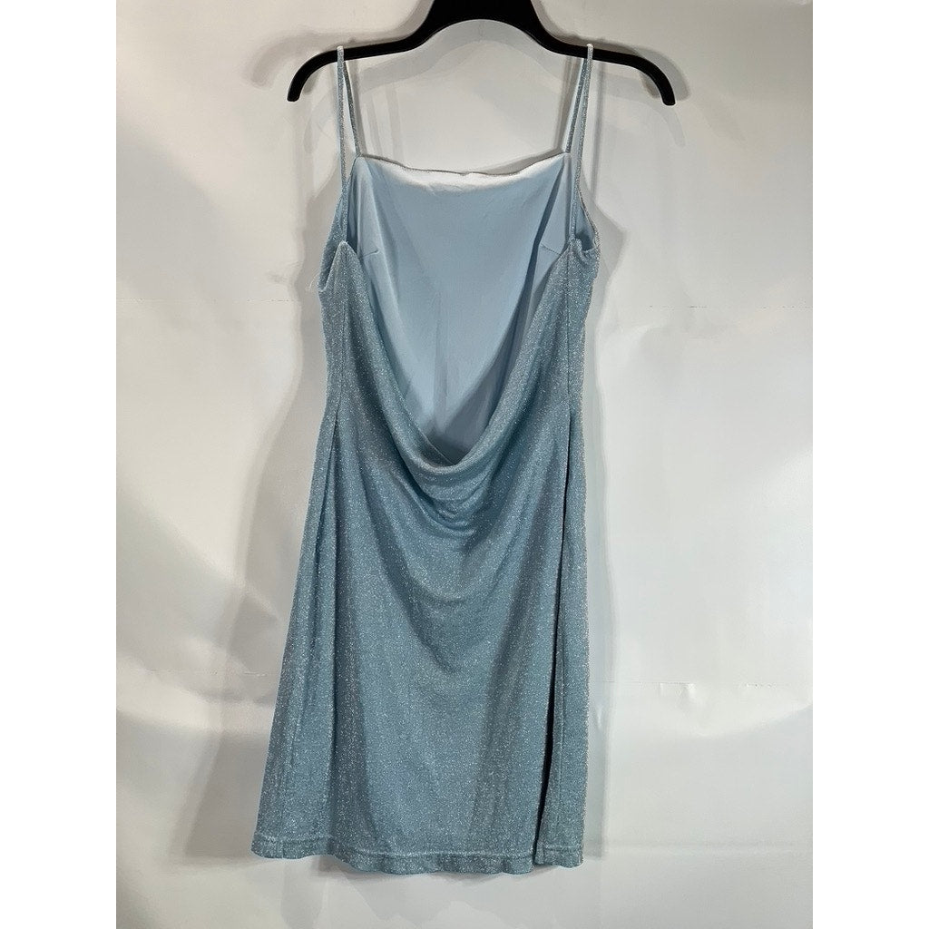 HUGO BUSCATI COLLECTION Women's Blue Shimmer Vintage Spaghetti Strap Dress SZ M