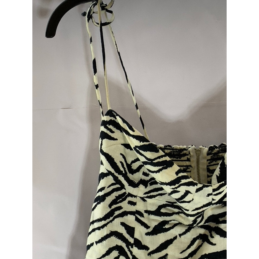 REFORMATION Women's Black/White Starling Zebra Print Tie-Strap Mini Dress SZ 8