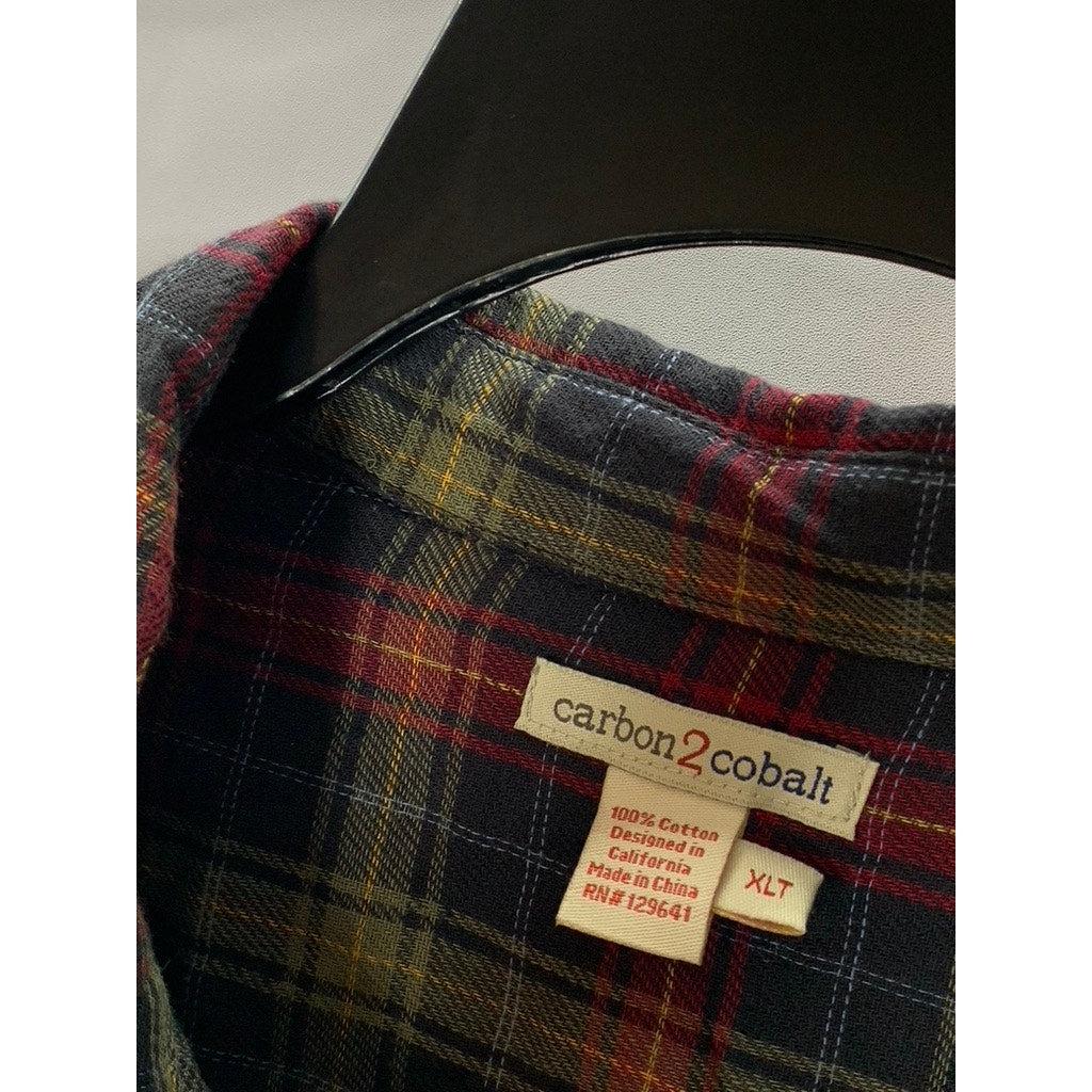 CARBON2COBALT Men's Tall Red/Green Plaid Flannel Button-Up Shirt SZ XL/T