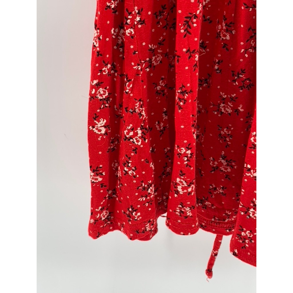 PRETTYLITTLETHING Women's Red Ditsy Floral Lace-Up Bodycon Mini Dress SZ 2