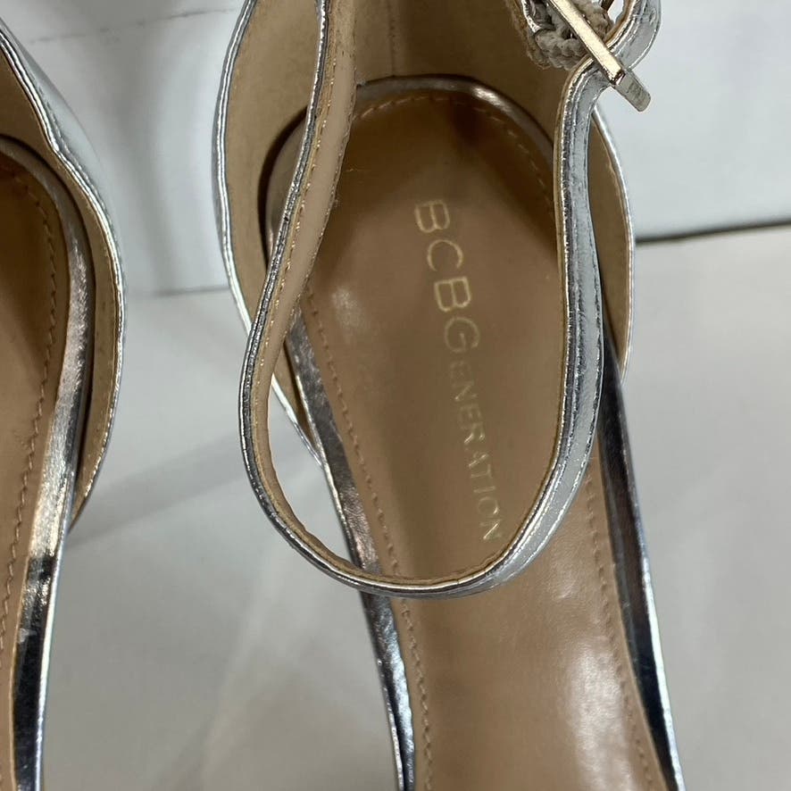 BCBGENERATION Women's Silver Rhinestone Nallah-2 Platform Sandals SZ 8.5