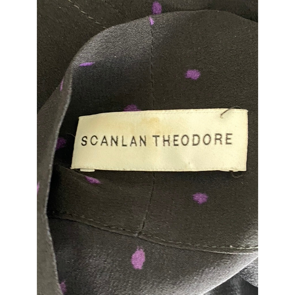 SCANLAN THEODORE Women’s Black-Purple Micro Dot Tie-Neck Long Sleeve Blouse SZ 4