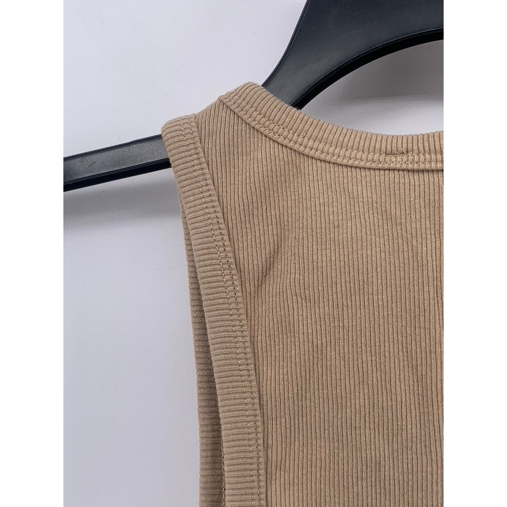 ZARA Women's Tan Rib Knit Casual Crewneck Sleeveless Cropped Top SZ S