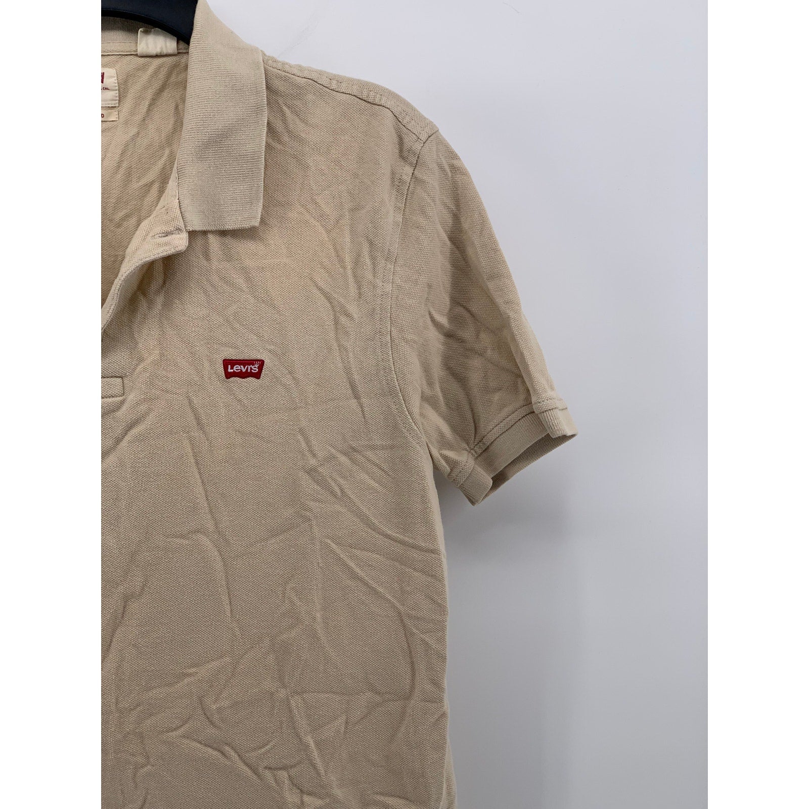 LEVI'S Men's Tan Solid Embroidered Logo Short Sleeve Housemark Polo Shirt SZ M